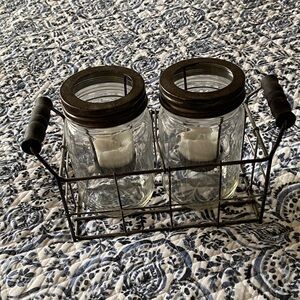 Rustic Double Mason Jar Candle Holder with Wire Carrier